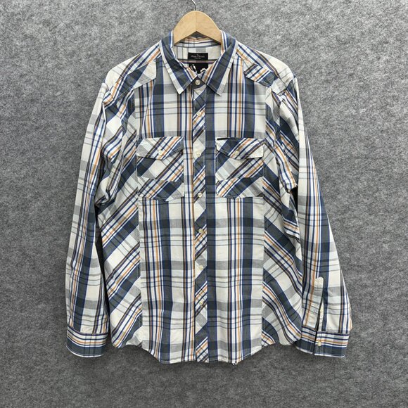 Marc Ecko Men's Casual Shirt, Button-Up, 100% Cotton, White Blue Checker Size XL - Picture 1 of 13